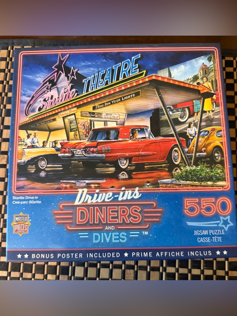 Drive-ins Diners and Dives Retro Poster Puzzle - Red Car Artwork